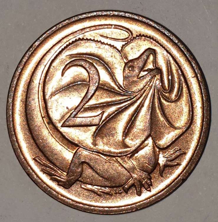 1976 - TWO CENT - 2 CENT - AUSTRALIA - BRONZE - KM#63 - FRILL-NECKED LIZARD